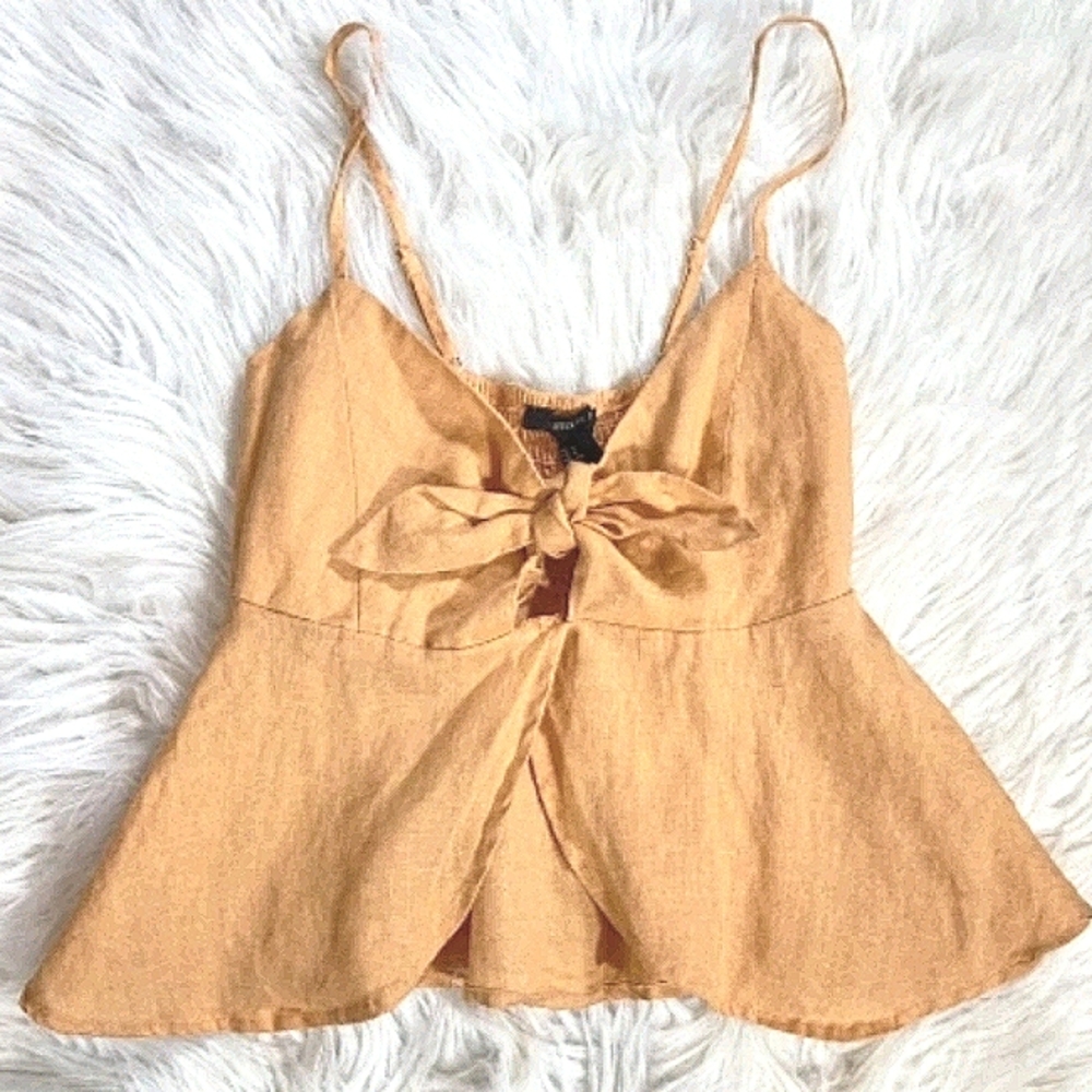 Forever 21 linen blend tie front cropped cami top
